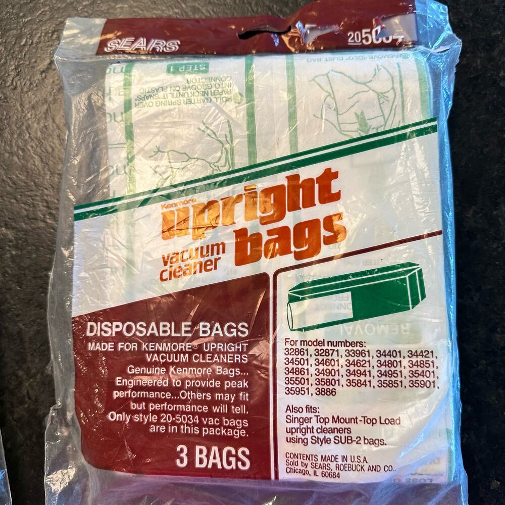 Sears Kenmore Upright Vacuum Cleaner Bags 2050341 - 3 Bags Set New